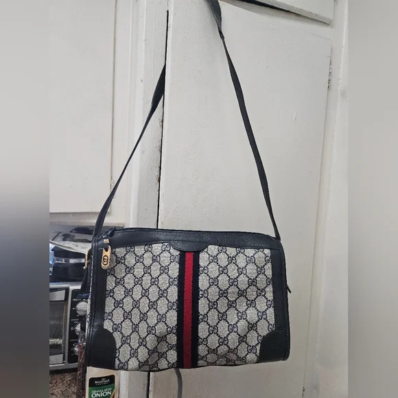Gucci | Bags | Gucci Navy Blue Red Stripe Gg Logo Crossbody 
